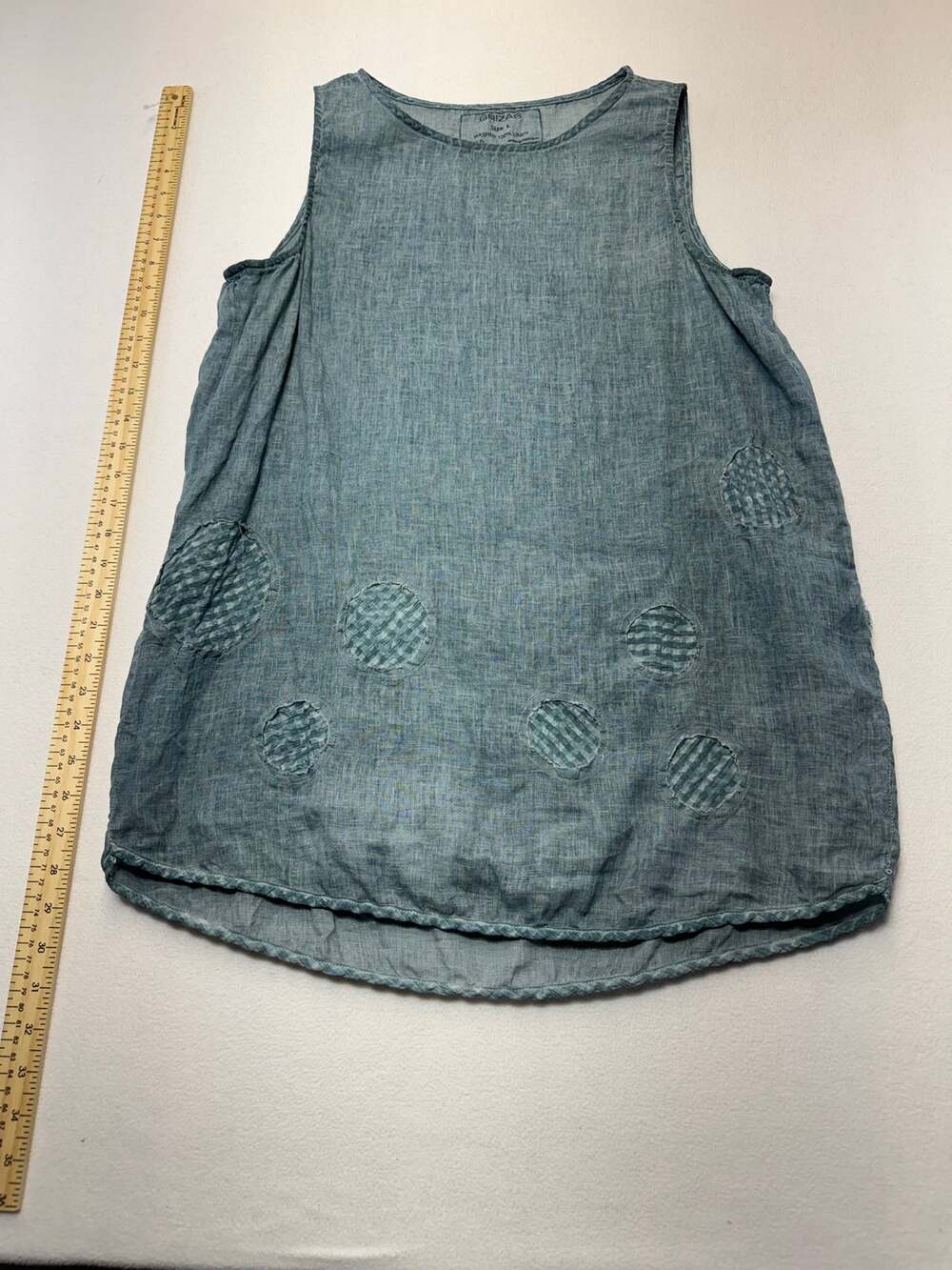 Grizas Size L Mauve Circles Easy Tunic Top Grey Green Washed Linen Lagenlook